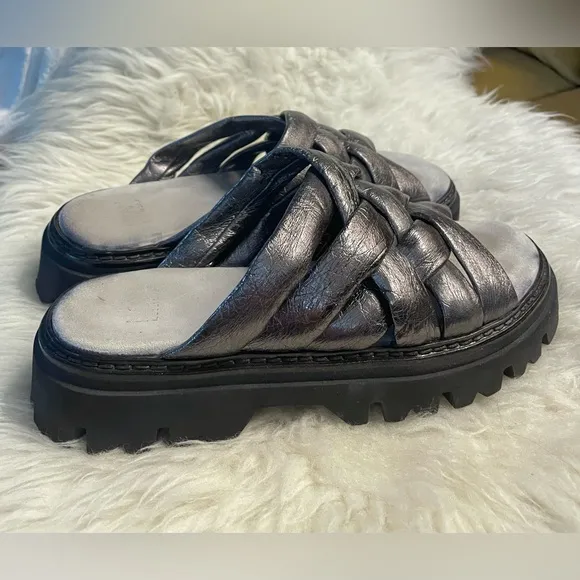 Fru.it Leather Slide Sandals Pewter Metallic Made in Italy 9.5