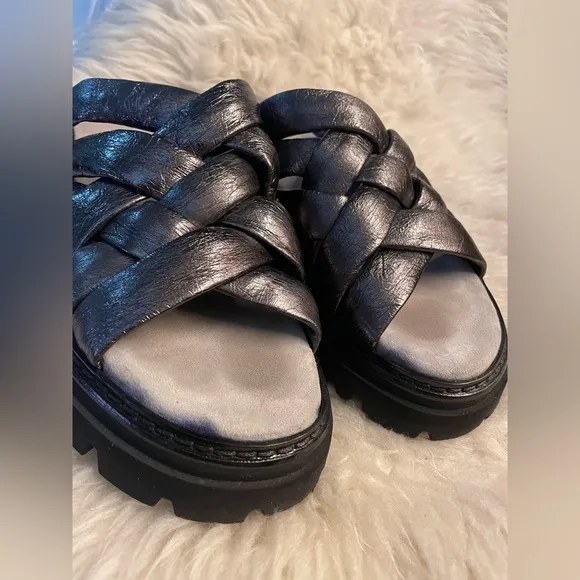 Fru.it Leather Slide Sandals Pewter Metallic Made in Italy 9.5