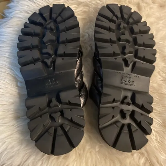 Fru.it Leather Slide Sandals Pewter Metallic Made in Italy 9.5