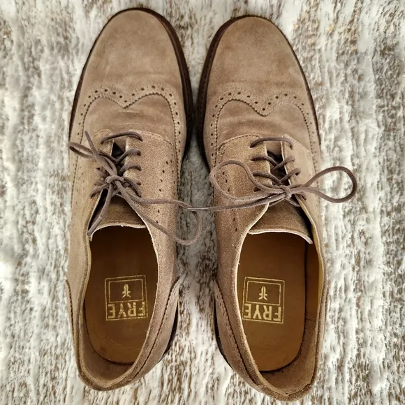 Frye &quot;Jim Wedge&quot; Wingtip Suede Oxford Grey Gray Leather Shoes | Men's Size 11