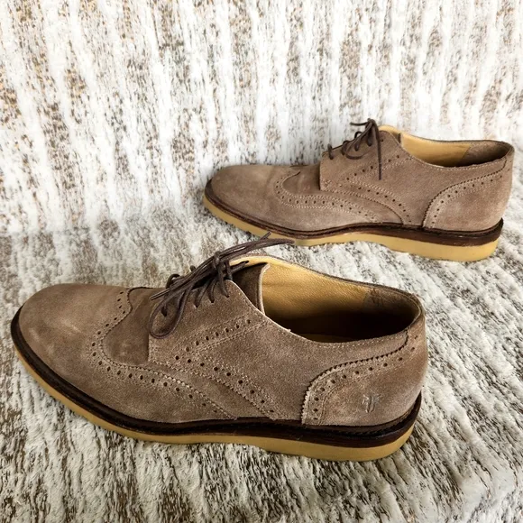 Frye &quot;Jim Wedge&quot; Wingtip Suede Oxford Grey Gray Leather Shoes | Men's Size 11
