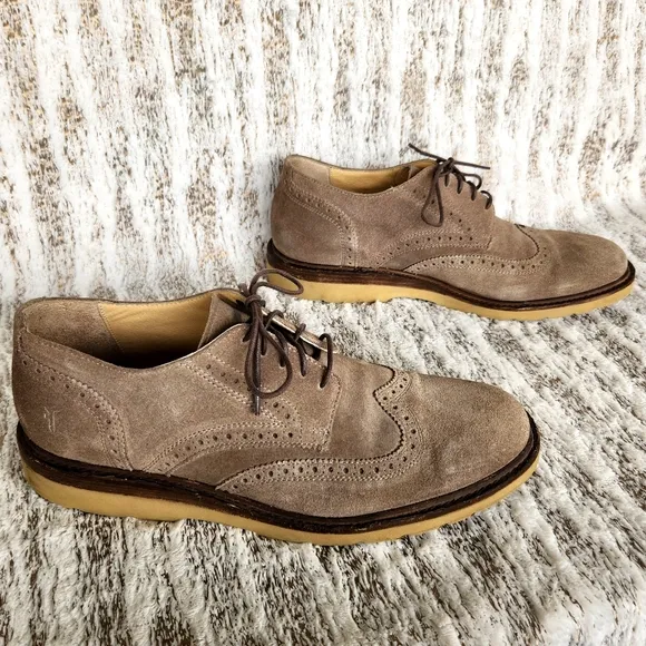 Frye &quot;Jim Wedge&quot; Wingtip Suede Oxford Grey Gray Leather Shoes | Men's Size 11