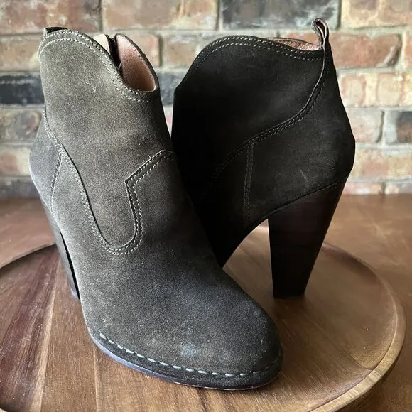 Frye Boots Womens 8.5M Madeline Short Bootie Brown Suede Zip Heel Western Shoe
