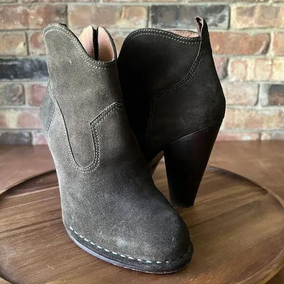 Frye Boots Womens 8.5M Madeline Short Bootie Brown Suede Zip Heel Western Shoe