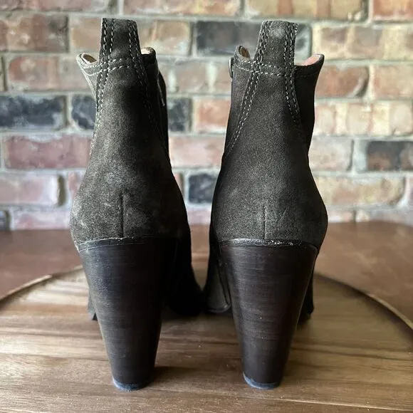 Frye Boots Womens 8.5M Madeline Short Bootie Brown Suede Zip Heel Western Shoe