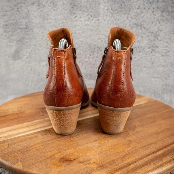 Frye Judith Bootie Cognac Brown Leather Ankle Boot 3470016 Zip Closure SZ 8