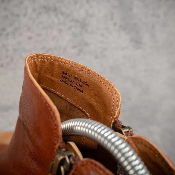 Frye Judith Bootie Cognac Brown Leather Ankle Boot 3470016 Zip Closure SZ 8