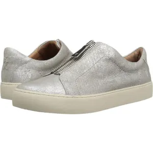 Frye Lena Zip Low Flat Sneaker Silver Metallic Shoes Women's Size 6.5