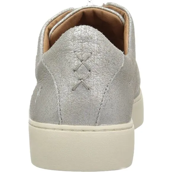 Frye Lena Zip Low Flat Sneaker Silver Metallic Shoes Women's Size 6.5