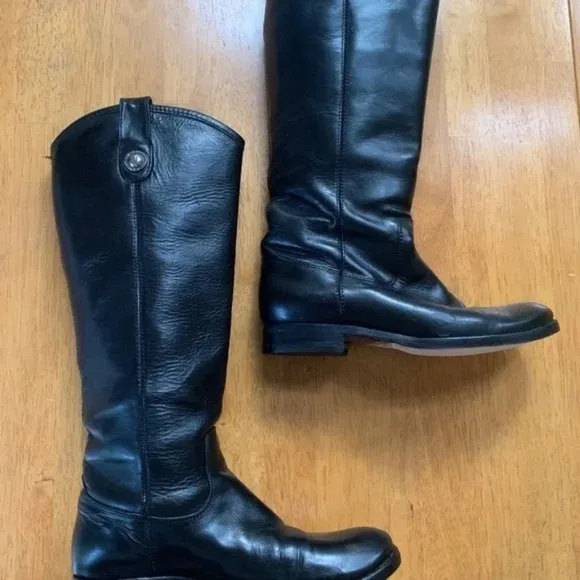 Frye Melissa Button Black Hard Wearing Leather Boots Equestrian Shoes, Size 6