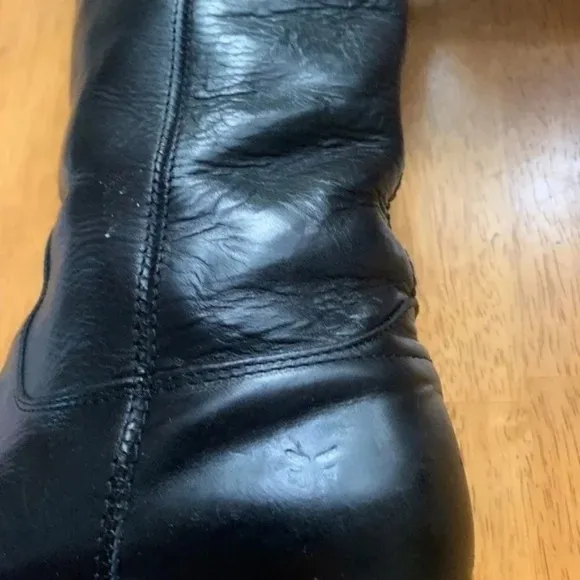 Frye Melissa Button Black Hard Wearing Leather Boots Equestrian Shoes, Size 6