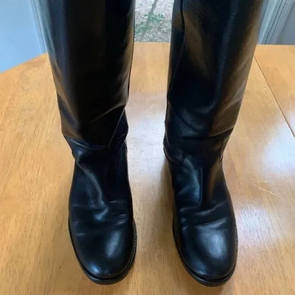 Frye Melissa Button Black Hard Wearing Leather Boots Equestrian Shoes, Size 6