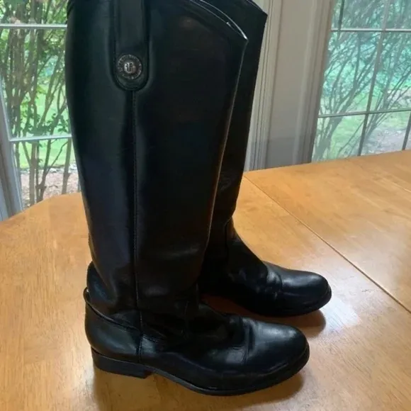Frye Melissa Button Black Hard Wearing Leather Boots Equestrian Shoes, Size 6