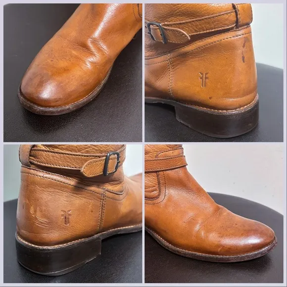 Frye Saddle Brown Pebble Leather Shirley Rivet Tall Side Zipper Boot 9 B *Stains
