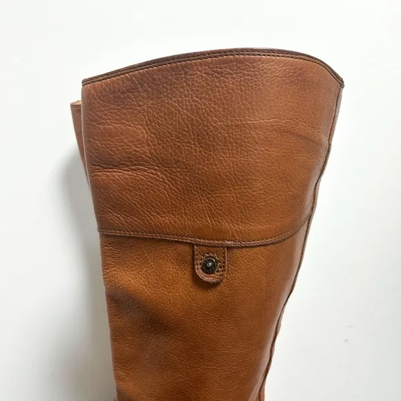 Frye Saddle Brown Pebble Leather Shirley Rivet Tall Side Zipper Boot 9 B *Stains