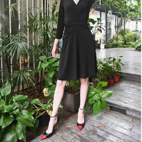 FSJ Black And Red D'Orsay High Heel Buckle Ankle Strap Sandals Pointed Toe Pumps