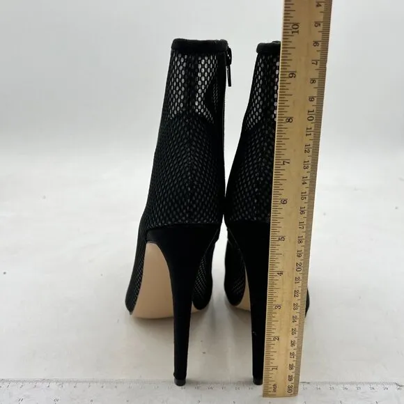FSJ Black Mesh High Heel Ankle Boots Pointed Toe Stilettos Zipper Unique Shoes