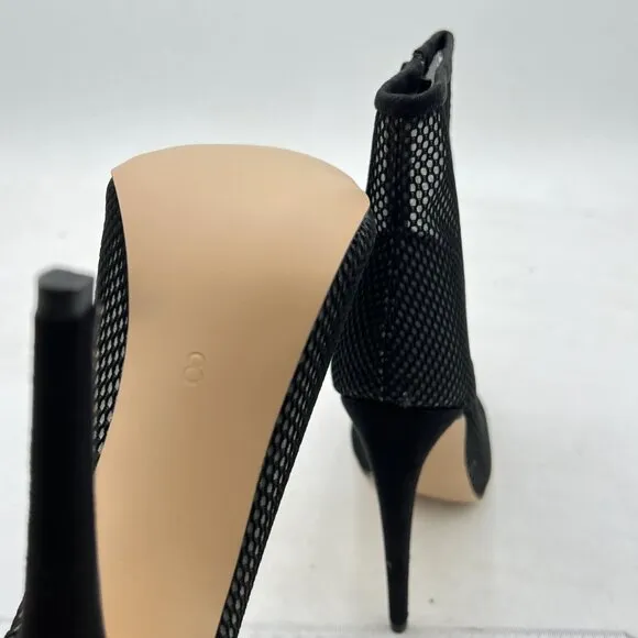 FSJ Black Mesh High Heel Ankle Boots Pointed Toe Stilettos Zipper Unique Shoes