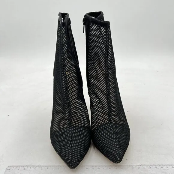 FSJ Black Mesh High Heel Ankle Boots Pointed Toe Stilettos Zipper Unique Shoes