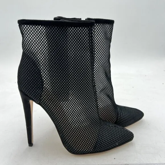 FSJ Black Mesh High Heel Ankle Boots Pointed Toe Stilettos Zipper Unique Shoes