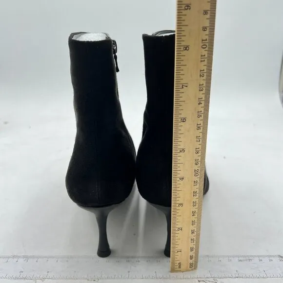 FSJ Black Pointed Toe Ankle Booties Mid High Heel Office Lady Comfy Daily Shoes