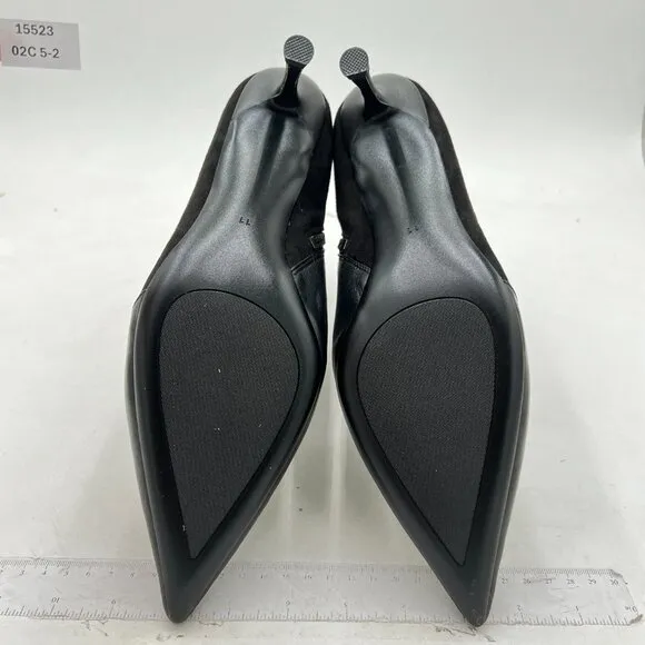 FSJ Black Pointed Toe Ankle Booties Mid High Heel Office Lady Comfy Daily Shoes