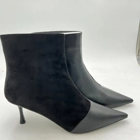 FSJ Black Pointed Toe Ankle Booties Mid High Heel Office Lady Comfy Daily Shoes