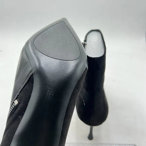 FSJ Black Pointed Toe Ankle Booties Mid High Heel Office Lady Comfy Daily Shoes