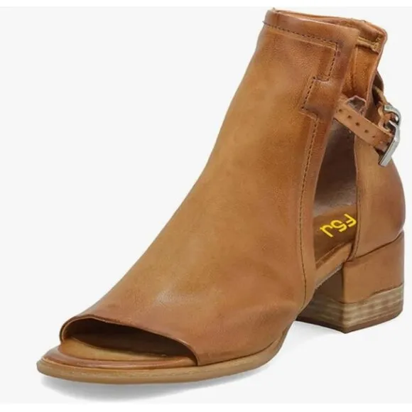 FSJ Brown Peep Open Toe Sandals Boot Cut Out Buckle Ankle Boot Low Heel Shoes