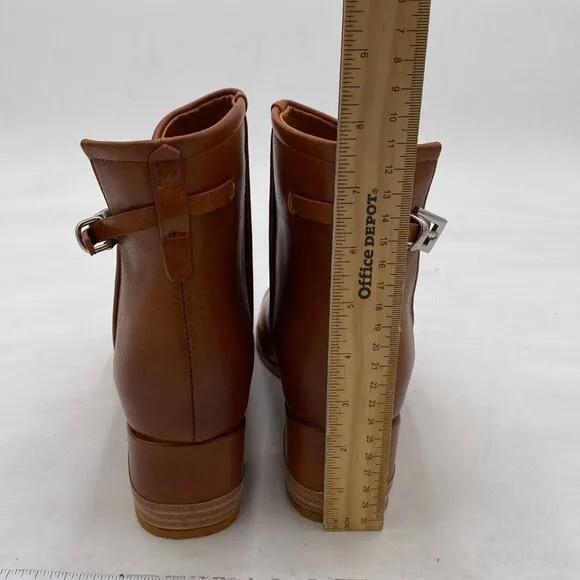 FSJ Brown Peep Open Toe Sandals Boot Cut Out Buckle Block Low Heel Ankle Bootie