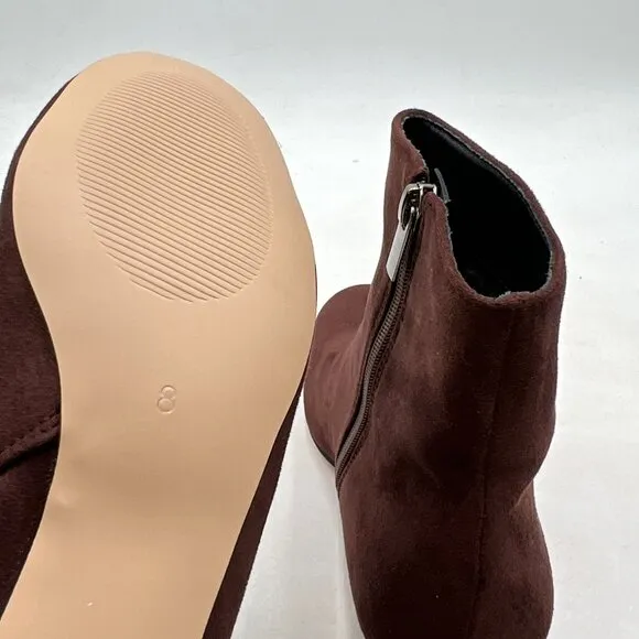 FSJ Caramel Suede Round Toe Crystal Chunky Low Heel Ankle Boots Side Zipper Shoe
