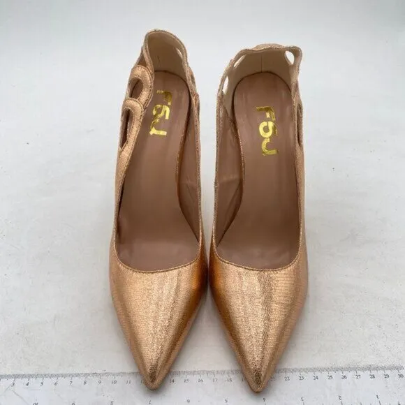 FSJ Gold Sequins Gold Metal Chain Chunky High Heel Pointed Toe Pumps Prom Shoes