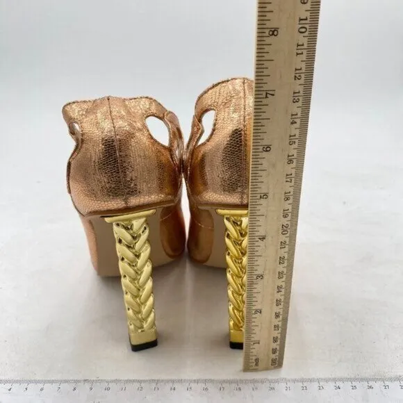 FSJ Gold Sequins Gold Metal Chain Chunky High Heel Pointed Toe Pumps Prom Shoes
