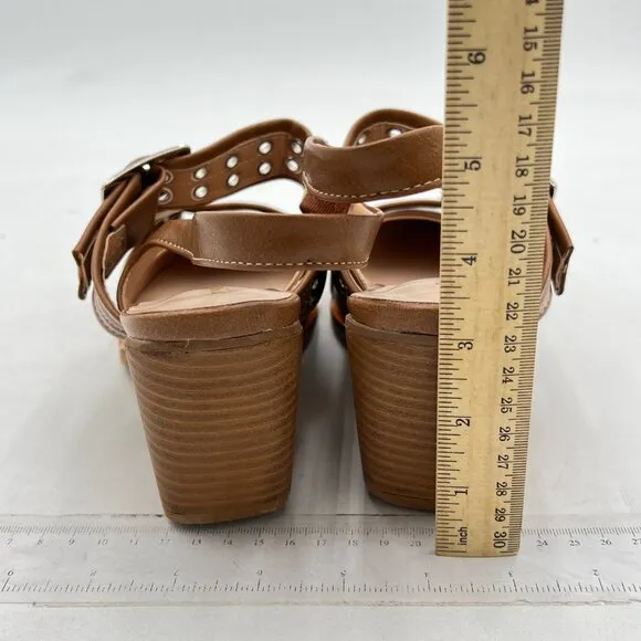 FSJ Light Brown Slingback Buckle Strap Pointed Toe Slip On Chunky Heel Pump