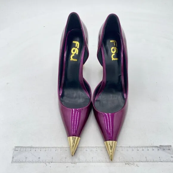 FSJ Purple Bridal Pointed Toe High Heel Crystal Pumps Slip on Wedding Dress Shoe