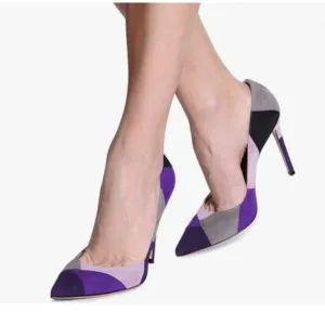 FSJ Purple Chic Faux Suede High Heel Pump Pointed Toe Slip On Office Dress Shoes