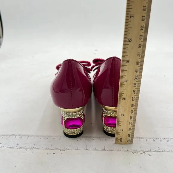 FSJ Violet Pointed Toe Crystal Pump Rhinestone Bow Block Low Heel Slip On Shoes
