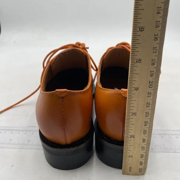 FSJ Women Brown Leather Classic Lace up Flat Oxford Low Heel Round Toe Casual