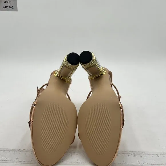 FSJ Women Chic Strappy Open Toe Sandals Ankle Wrap Back Zipper High Jewels