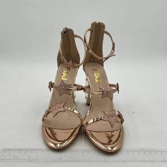 FSJ Women Chic Strappy Open Toe Sandals Ankle Wrap Back Zipper High Jewels