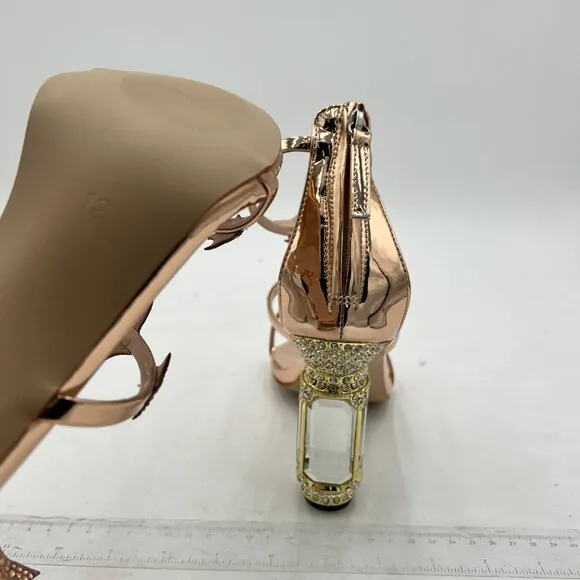 FSJ Women Chic Strappy Open Toe Sandals Ankle Wrap Back Zipper High Jewels