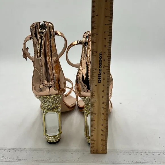FSJ Women Chic Strappy Open Toe Sandals Ankle Wrap Back Zipper High Jewels