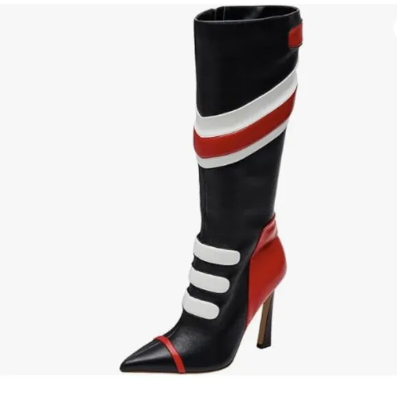 FSJ Women Multicolor Knee High Boots Pointed Toe Tall High Heel Long Boots Dress