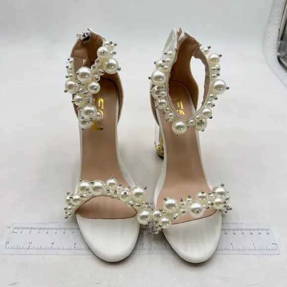 FSJ Women Open Toe Stylish Sandal Ankle Strap Chunky Block High Heels White Shoe
