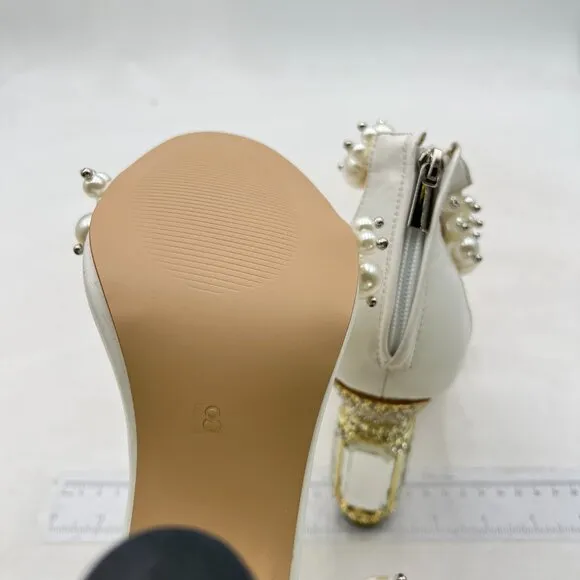 FSJ Women Open Toe Stylish Sandal Ankle Strap Chunky Block High Heels White Shoe