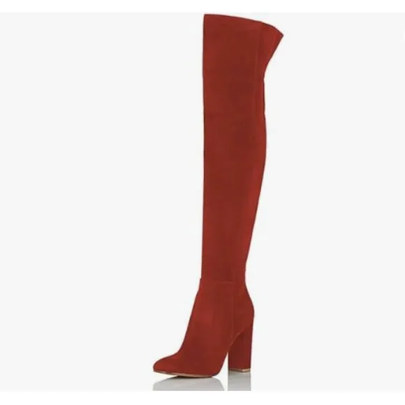 FSJ Women Over The Knee Chunky High Heels Stretch Thigh High Long Boot Red Boots