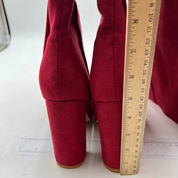 FSJ Women Over The Knee Chunky High Heels Stretch Thigh High Long Boot Red Boots