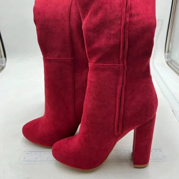 FSJ Women Over The Knee Chunky High Heels Stretch Thigh High Long Boot Red Boots
