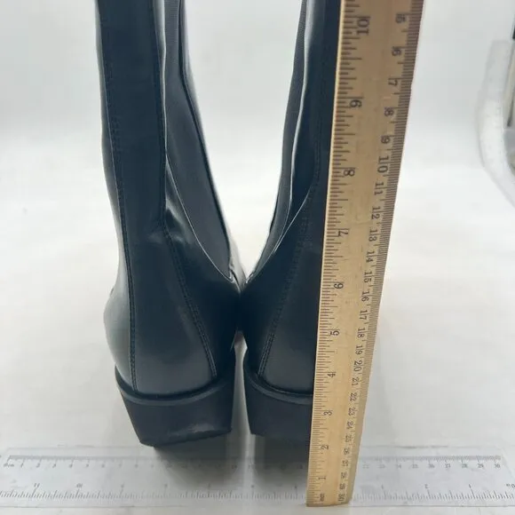FSJ Women Square Toe Ankle Chelsea Booties Chunky Low Heel Short Black Boots