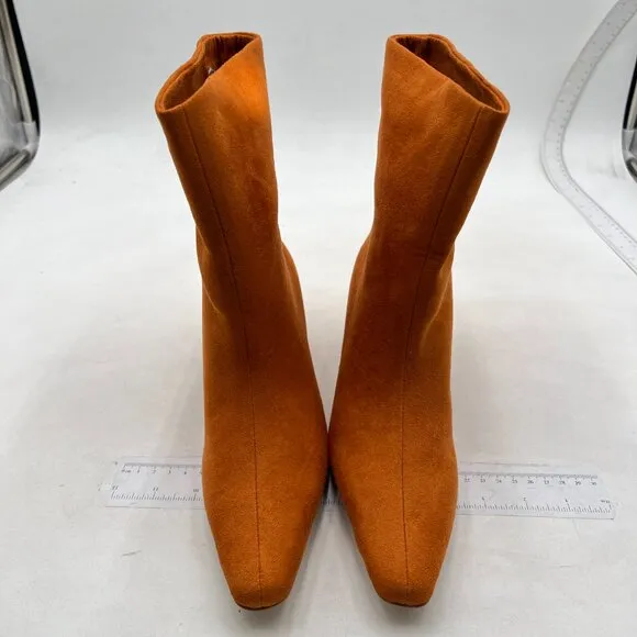 FSJ Women Square Toe Comfort Kitten Low Heel Ankle Boot Pull On Bootie Brown